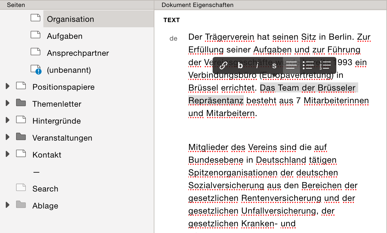 Der neue Text Editor mit der Formatierungstoolbar