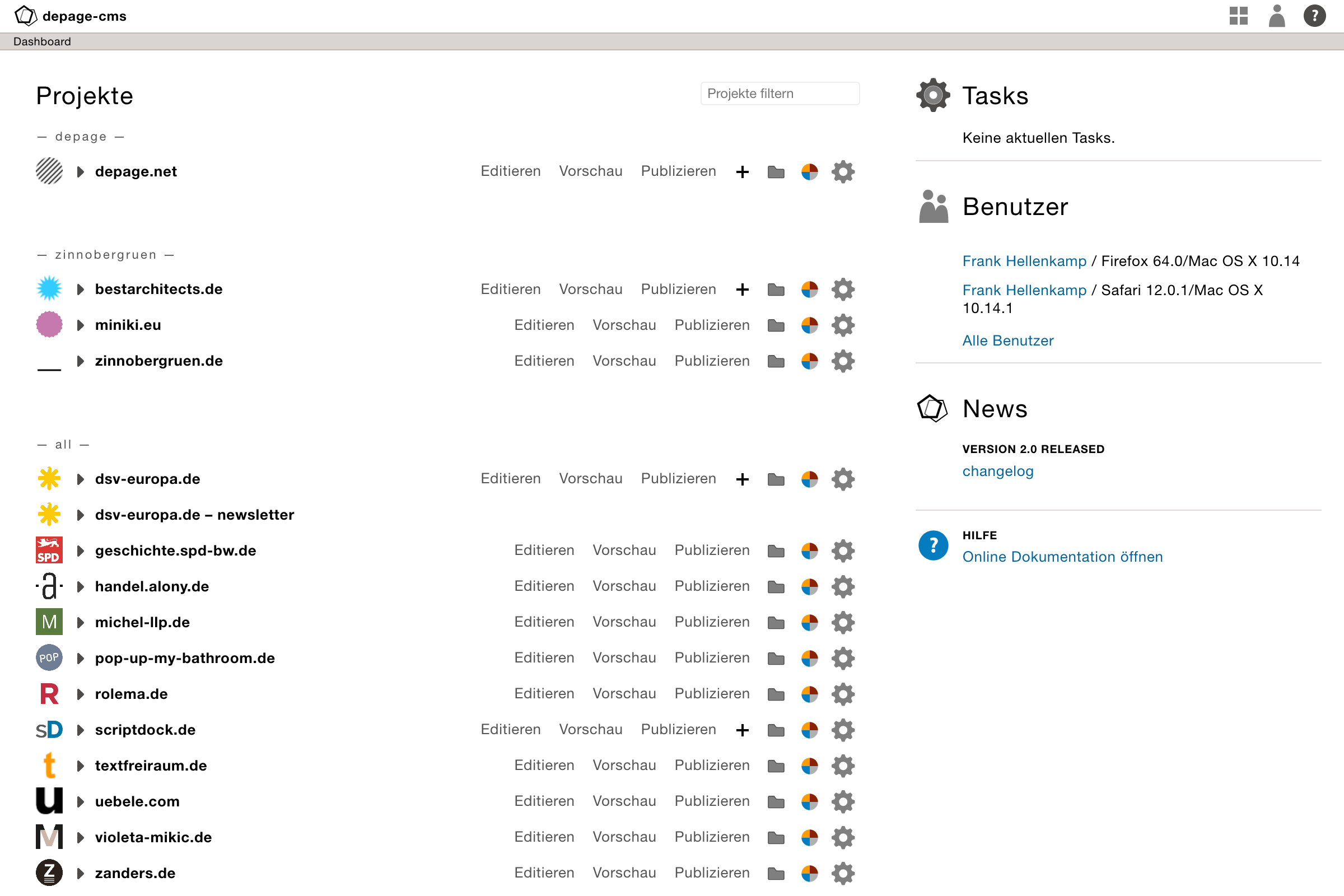 The Dashboard and the overview over your projects